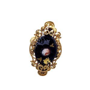 Vintage NOS Adjustable Floral Porcelain Ring (A3077)